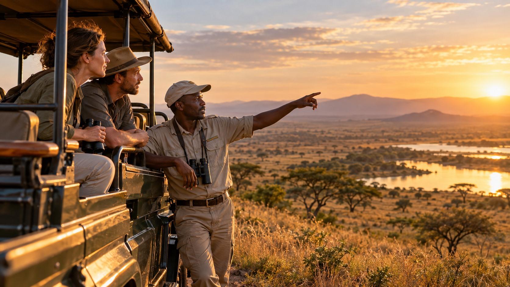 Local safari guide sharing East African travel knowledge with guests